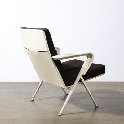 Pair of Repose Chairs in White Leather Enameled Steel Charcoal Upholstery