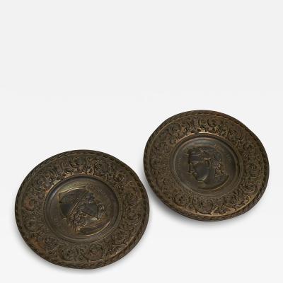 Pair of Repousses in Patinated Copper with Caesar and Vercingetorix 19th Century