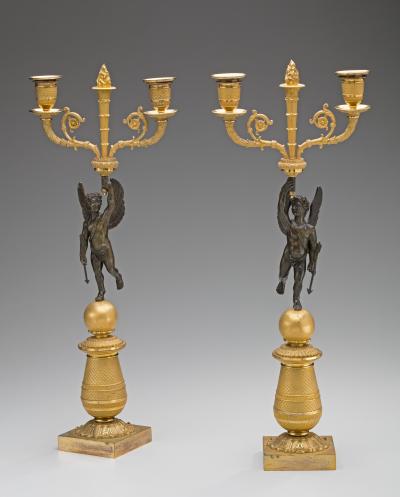 Pair of Restauration Gilt Bronze Candelabra