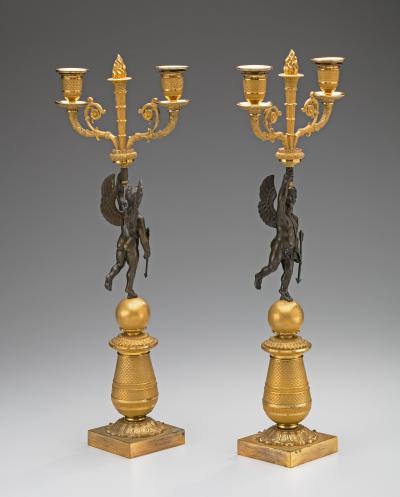 Pair of Restauration Gilt Bronze Candelabra