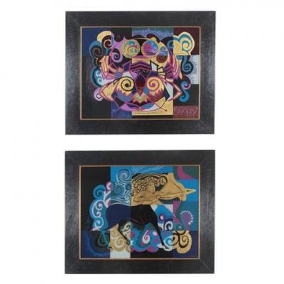 Pair of Reverse Painted Glass Paintings