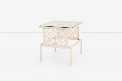 Pair of Richard L Sandfort Aluminum End Tables and Ottomans 1950