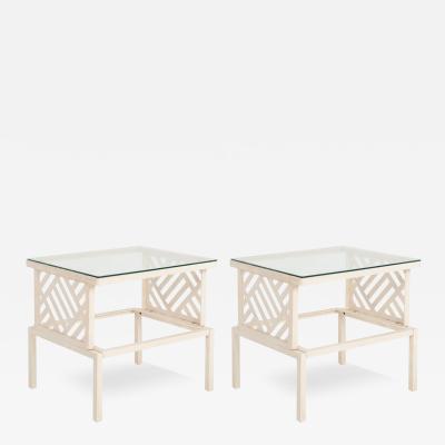 Pair of Richard L Sandfort Aluminum End Tables and Ottomans 1950