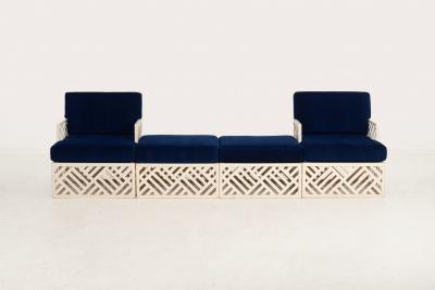 Pair of Richard L Sandfort Aluminum Lounge Chairs and Ottomans 1950