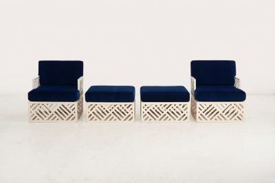 Pair of Richard L Sandfort Aluminum Lounge Chairs and Ottomans 1950