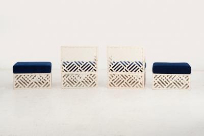 Pair of Richard L Sandfort Aluminum Lounge Chairs and Ottomans 1950