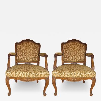 Pair of Rococo Craved Louis XV Style Armchairs