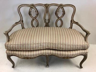 Pair of Rococo Style Parcel Gilt Painted Settees