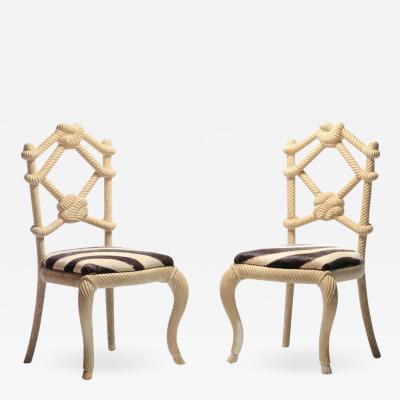 Pair of Rope Chairs from Viceroy Miami with Zebra Hide Upholstered Seats