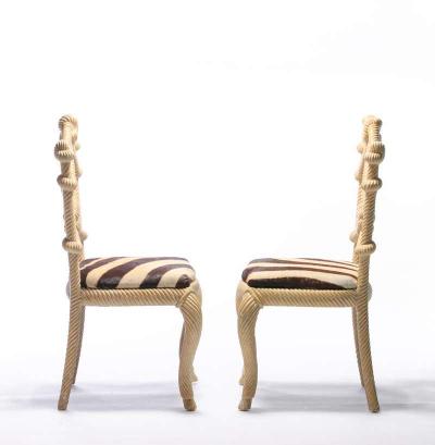 Pair of Rope Chairs from Viceroy Miami with Zebra Hide Upholstered Seats