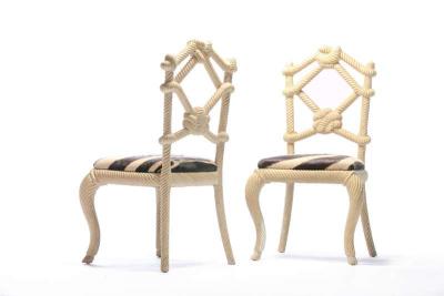 Pair of Rope Chairs from Viceroy Miami with Zebra Hide Upholstered Seats