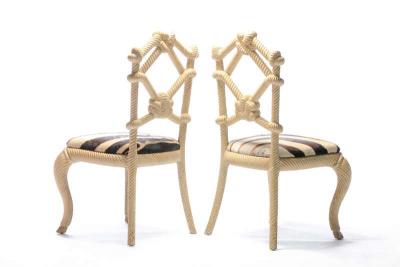 Pair of Rope Chairs from Viceroy Miami with Zebra Hide Upholstered Seats