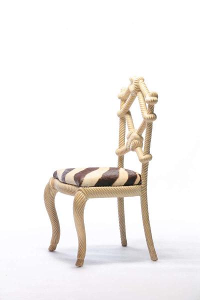 Pair of Rope Chairs from Viceroy Miami with Zebra Hide Upholstered Seats