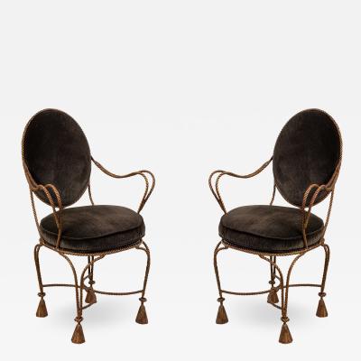 Pair of Rope and Tassel Gilt Arm Chairs