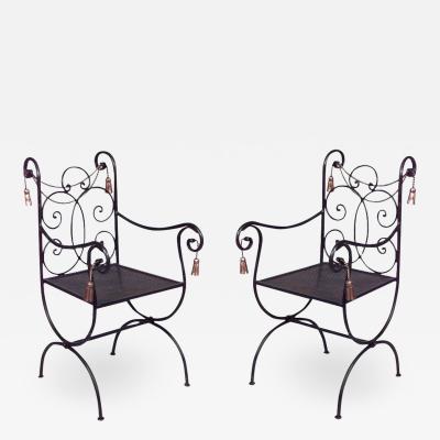 Pair of Rope and Tassel Iron Arm Chairs