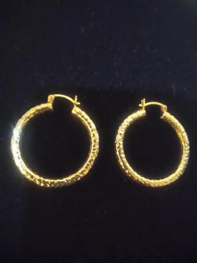 Pair of Ross Simons Hammered Gold plated silver Hoop Earrings