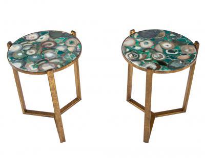 Pair of Round Agate Top Accent Tables