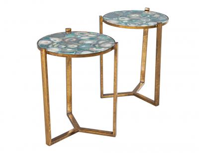 Pair of Round Agate Top Accent Tables