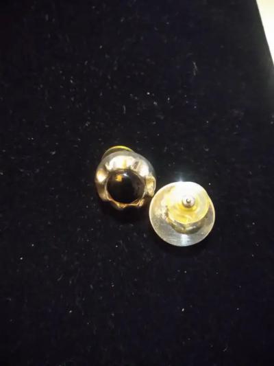 Pair of Round Sterling Silver and Onyx Earrings
