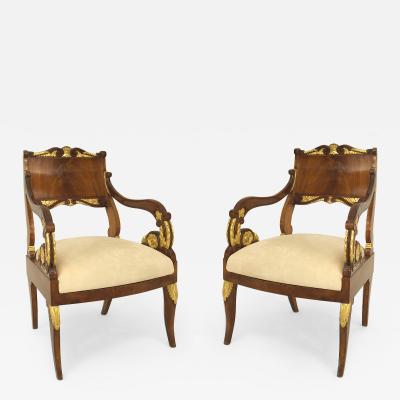 Pair of Russian Mahogany Scroll Arm Chairs