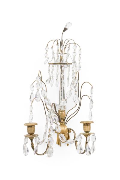 Pair of Russian Neo Classic Two Arm Brass and Crystal Sconces