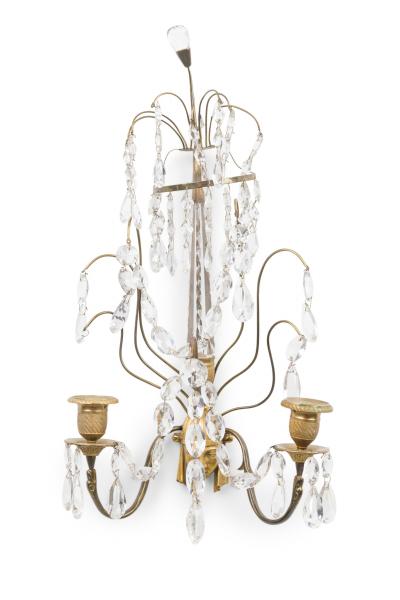 Pair of Russian Neo Classic Two Arm Brass and Crystal Sconces