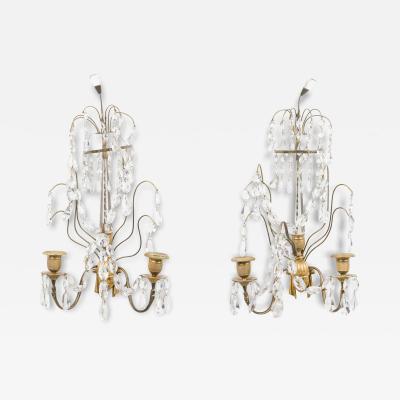 Pair of Russian Neo Classic Two Arm Brass and Crystal Sconces