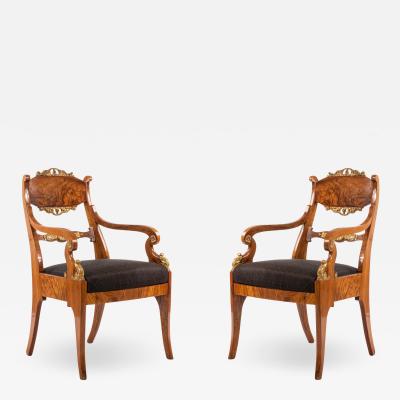 Pair of Russian Neo Classic Walnut Arm Chairs
