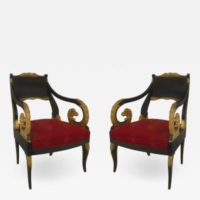 Pair of Russian Neoclassic Painted Arm Chairs