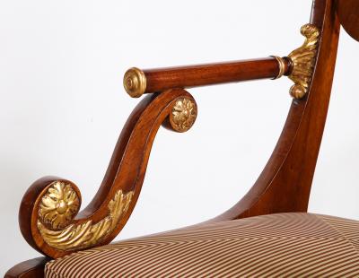 Pair of Russian Neoclassical Parcel Gilt Mahogany Armchairs