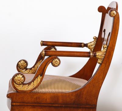 Pair of Russian Neoclassical Parcel Gilt Mahogany Armchairs