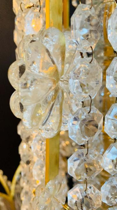 Pair of Russian Neoclassical Style Bronze and Crystal 7 Light Chandeliers