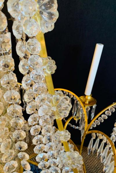 Pair of Russian Neoclassical Style Bronze and Crystal 7 Light Chandeliers