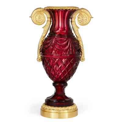 Pair of Russian Neoclassical style cut glass and gilt bronze vases