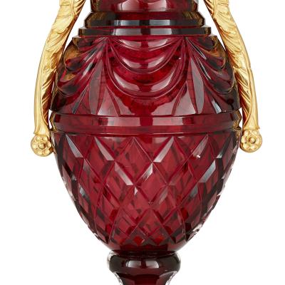 Pair of Russian Neoclassical style cut glass and gilt bronze vases