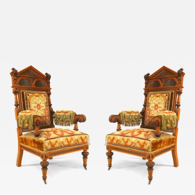 Pair of Russian Oak Carved Armchairs