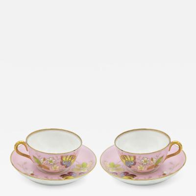 Pair of Russian Pink Kusnetzoff Porcelain Teacups