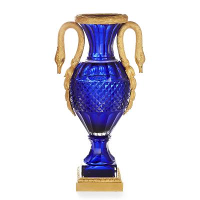 Pair of Russian cut blue glass and gilt bronze vases