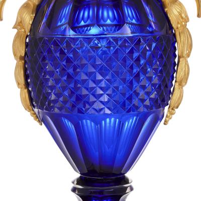 Pair of Russian cut blue glass and gilt bronze vases