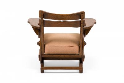 Pair of Rustic Adirondack Beige Upholstered Wood Chairs