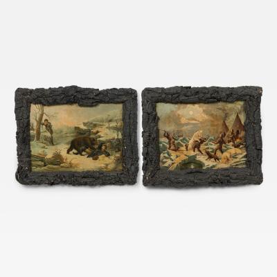 Pair of Rustic Adirondack Hunt Scene Pictures