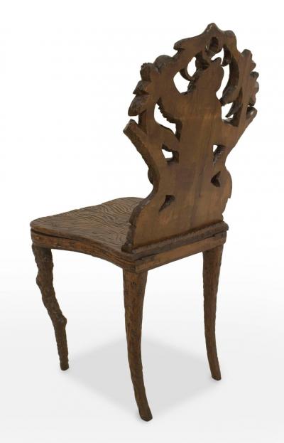 Pair of Rustic Black Forest Walnut Side Chairs One Chair with Music Box