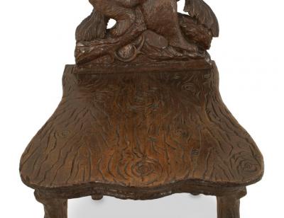 Pair of Rustic Black Forest Walnut Side Chairs One Chair with Music Box