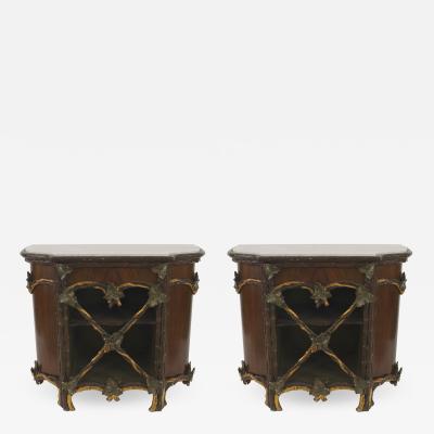 Pair of Rustic Continental 19th Cent Painted and Gilt Trimmed Commodes