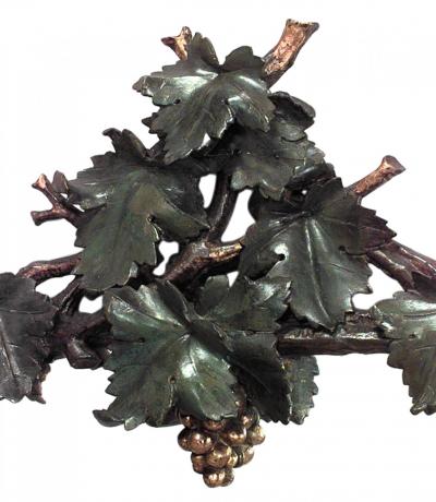 Pair of Rustic Continental Carved Grape and Leaf Design Wall Mirrors
