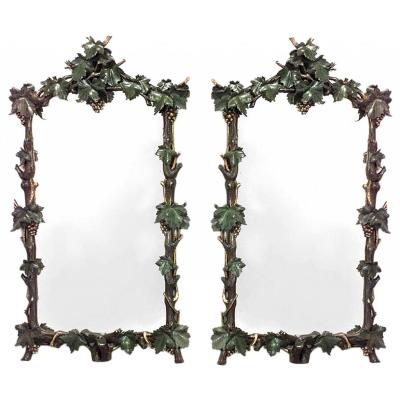 Pair of Rustic Continental Carved Grape and Leaf Design Wall Mirrors