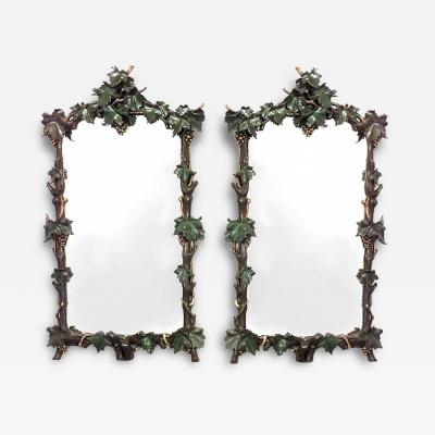 Pair of Rustic Continental Carved Grape and Leaf Design Wall Mirrors