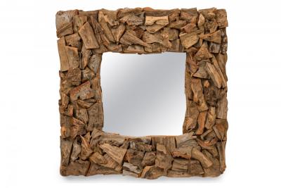 Pair of Rustic Driftwood Framed Square Wall Mirrors