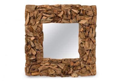 Pair of Rustic Driftwood Framed Square Wall Mirrors