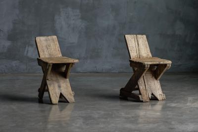 Pair of Rustic Folk Art Chairs France Early 20th Century